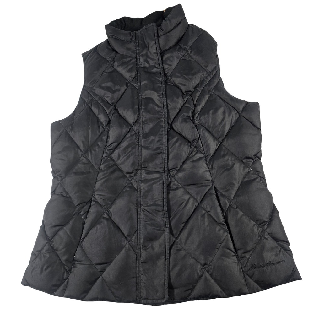 Eddie Bauer Womens Black Goose Down Puffer Vest Diamond Quilted Sizeβ M 11337